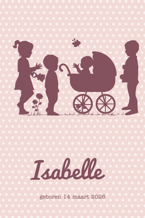 Roze stippeltjes geboortekaartje profielen 4e kindje
