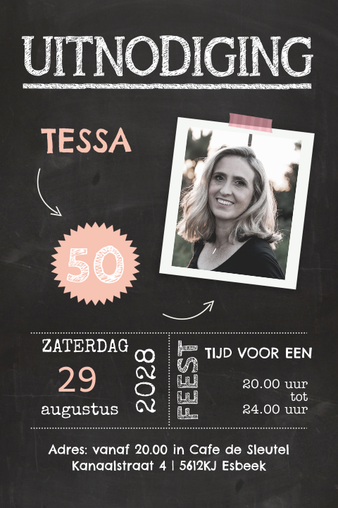 Uitnodiging 50 jaar vrouw met pasfoto