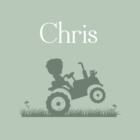 Geboortekaartje met een silhouet van een jongen op tractor