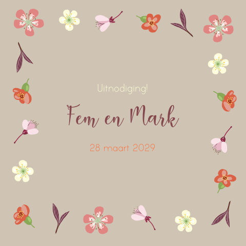 Jubileumkaart 25 jarig getrouwd met bloemen in rood en roze