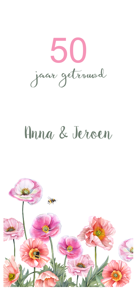 Jubileum 50 jaar getrouwd uitnodiging met klaprozen
