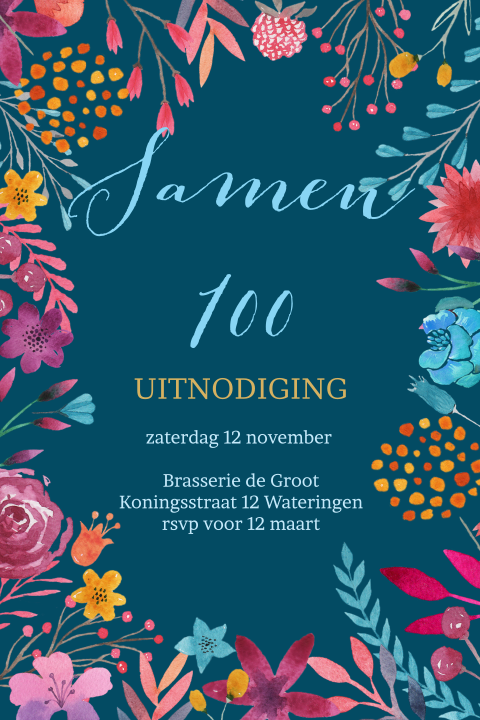 Uitnodiging samen 100 met bloemen