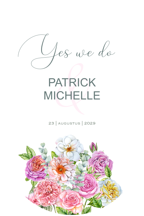 Ovale trouwkaart met rozen