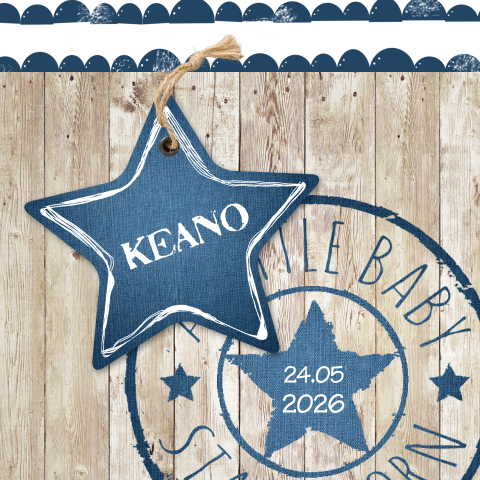 Geboortekaart jongen stoer met spijkerstof en steigerhout