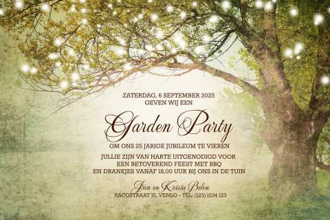 Tuinfeest uitnodiging  met feestelijke verlichting