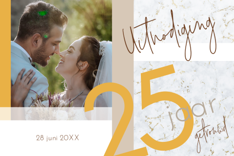 Mooie uitnodiging met foto jubileum marmer 25 jaar getrouwd