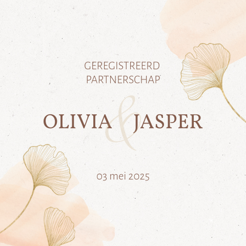 Geregistreerd partnerschap uitnodiging modern pasteltinten en bladeren