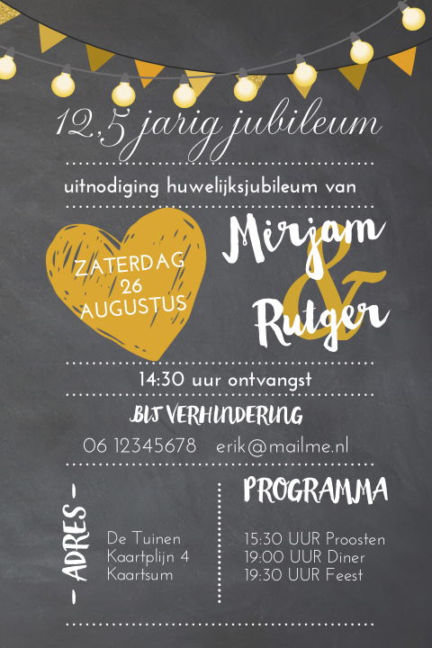 Super hippe uitnodiging feestje huwelijksjubileum 12,5
