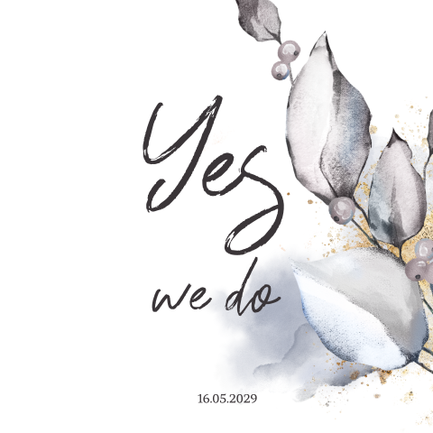 Trouwkaart lila kleur waterverf getekend blad