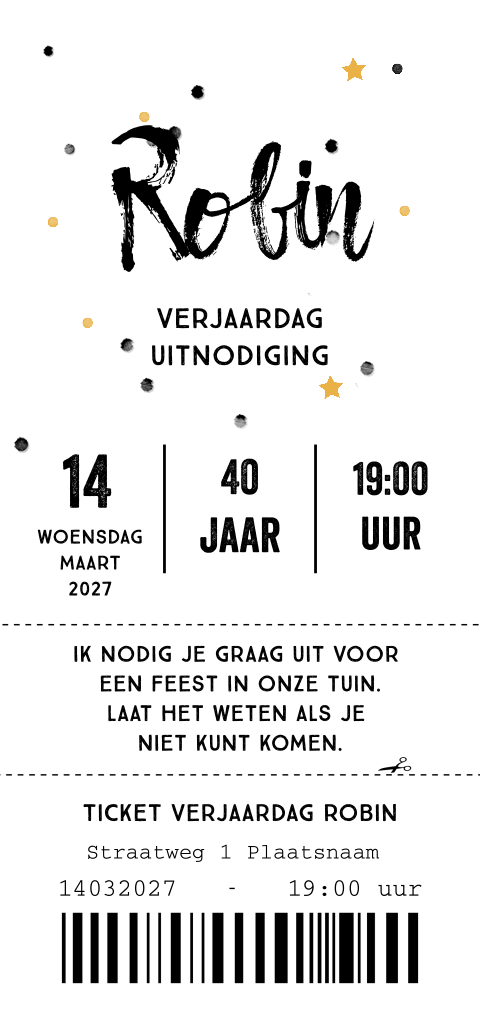 Uitnodiging voor een feestje in ticket stijl