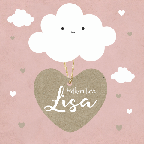 Meisjes geboortekaartje met schattige wolkjes