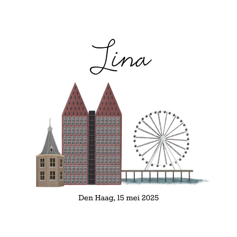 Geboortekaartje voor een meisje met gebouwen uit Den Haag