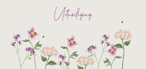 Uitnodigingskaart bloemen paars en roze