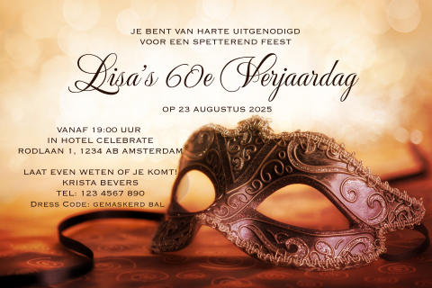 Uitnodiging voor 60e, een gemaskerd gala met venetiaans masker