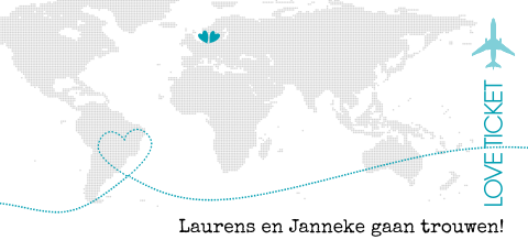 Langwerpige trouwkaart in de vorm van een vliegticket