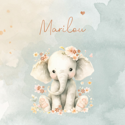 Olifant geboortekaartje meisje met bloemen