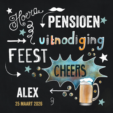 Pensioen uitnodiging met bier krijtbord