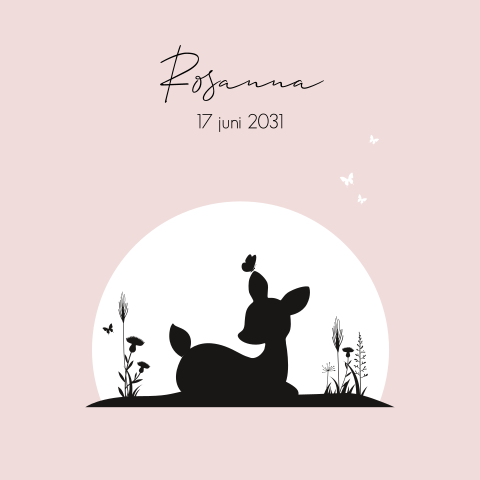 Hert geboortekaartje meisje met hertje en vlinder