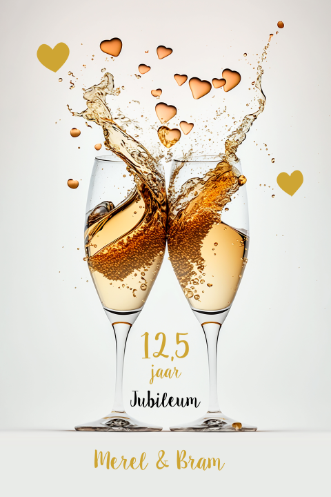 Champagne uitnodiging jubileum 12,5 jaar getrouwd
