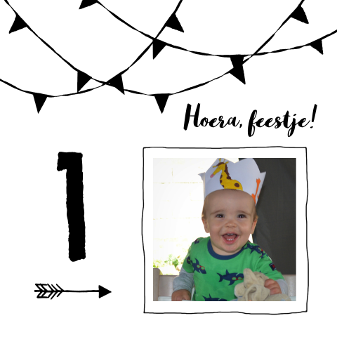 Kinderfeestje 1 jaar uitnodiging dubbele kaart vierkant met foto