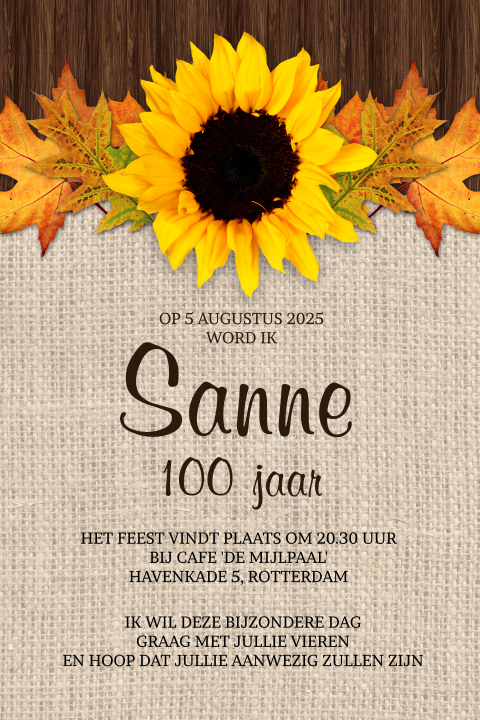 Uitnodiging 100 jarige verjaardagsfeest