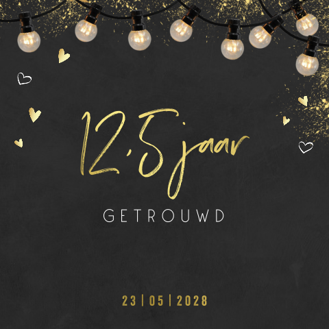 Jubileum 12,5 uitnodiging lichtsnoer goud folie krijtbord achtergrond