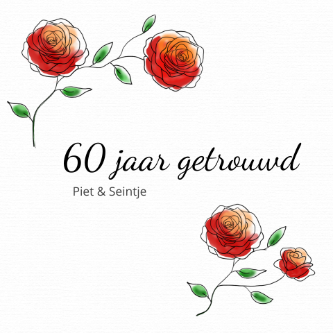 Jubileum uitnodiging 60 jaar getrouwd met rode rozen 