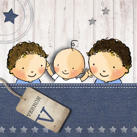 Leuk geboortekaartje jongen derde kindje met hout