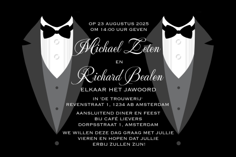 Stijlvolle trouwkaart voor homohuwelijk en gay wedding
