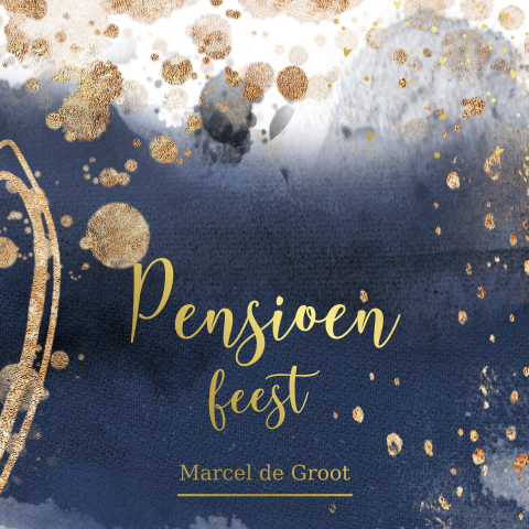 Uitnodiging pensioen feest blauw waterverf en foliedruk