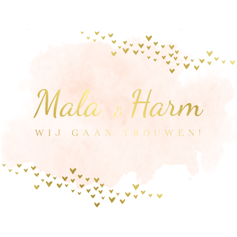 Stijlvolle trendy trouwkaart met goudfolie hartjes