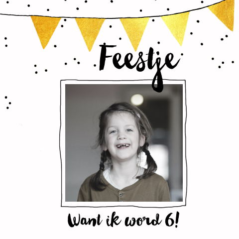 Kinderfeestje uitnodiging gouden vlaggetjes