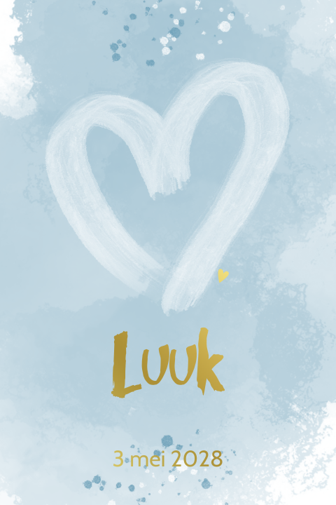 Geboortekaartje jongen aquarel blauw hart