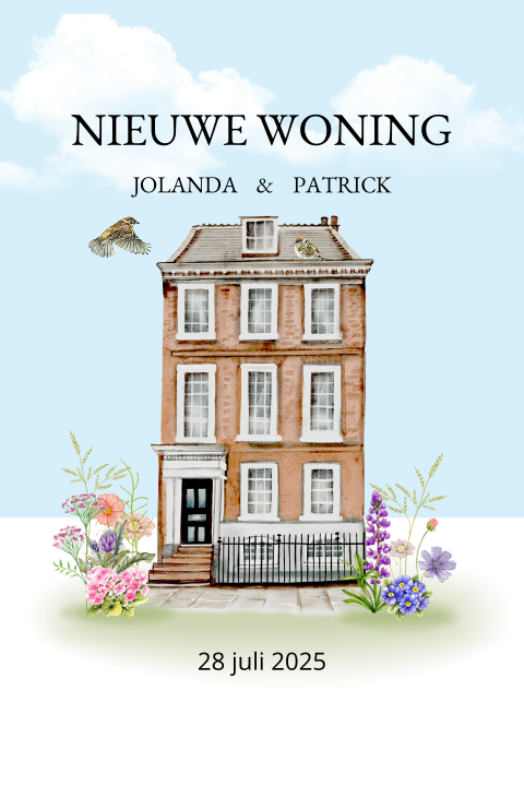 Verhuiskaart met een woning huis op de voorkant