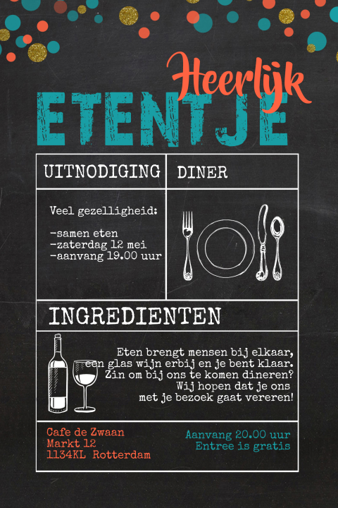 Hippe uitnodiging voor een leuk etentje