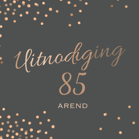 Uitnodigingskaart 85 jaar koper tinten confetti