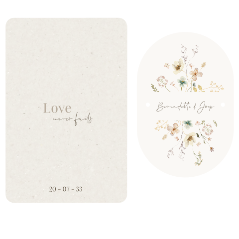 Trouwkaart twee-delig met watercolour veldbloemen