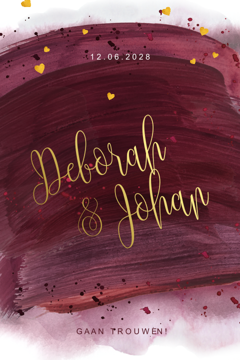 Watercolor trouwkaart met foliedruk kersenrood