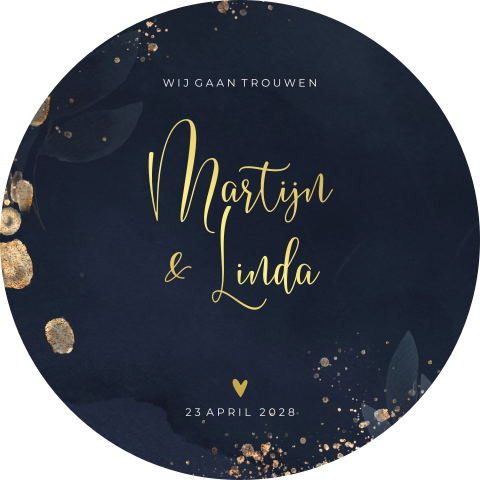 Sticker blauw modern met goud look spetters