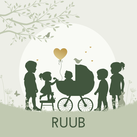 Geboortekaart vijfde kindje jongen in kinderwagen broers en zussen