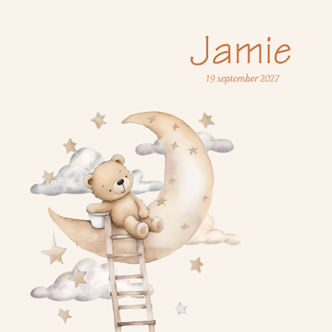 Geboortekaartje neutraal met een beertje op de maan