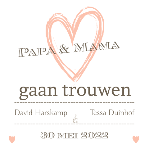 Trendy trouwkaart papa en mama gaan trouwen wit met roze g