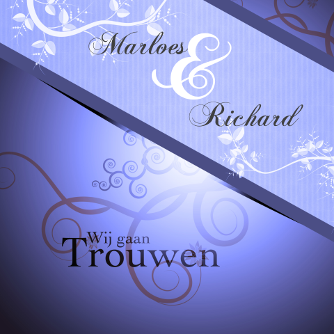 Klassieke trouwkaart met paarse achtergrond en ornamenten