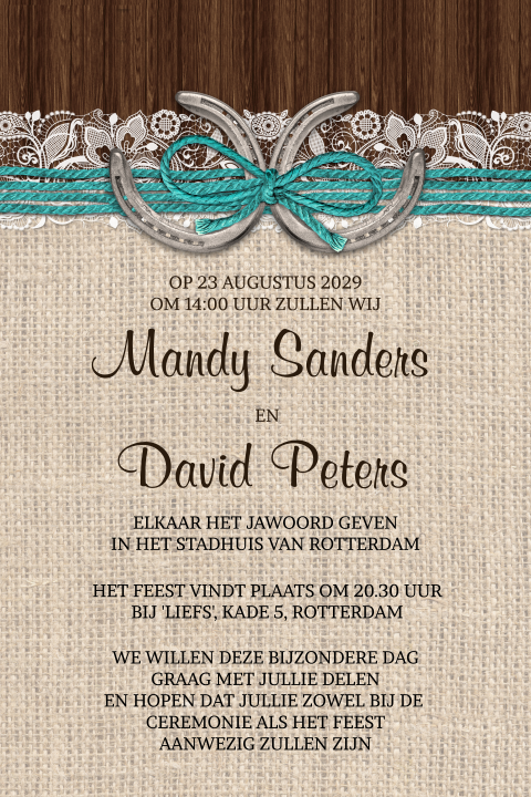 Trouwuitnodiging in country western stijl met jute