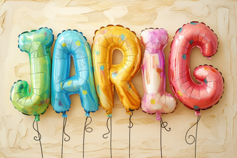 Wenskaart JARIG, HOERA met vrolijke ballonnen tekst