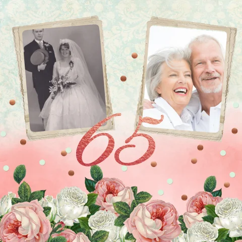 Uitnodiging jubileum vintage rozen 65 jaar getrouwd