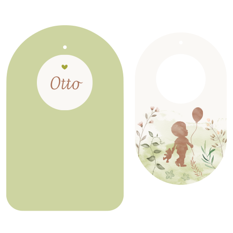 Een lief tweedelig geboortekaartje met silhouet doorkijkje en blaadjes