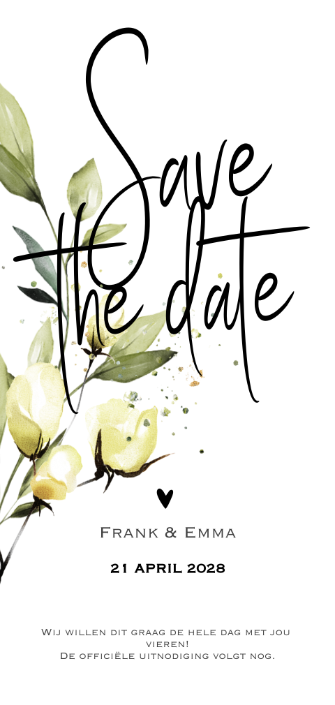 Save the date uitnodiging met witte bloemen