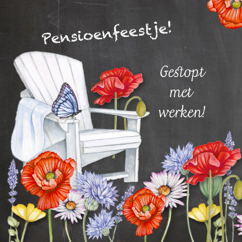 Gestopt met werken kaart krijtbord met bloemen