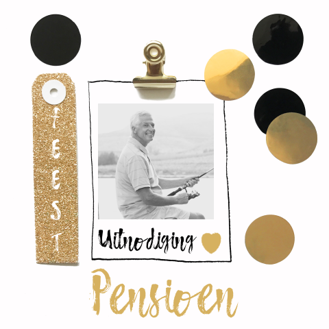 Uitnodiging voor een pensioen feest met goud en confetti
